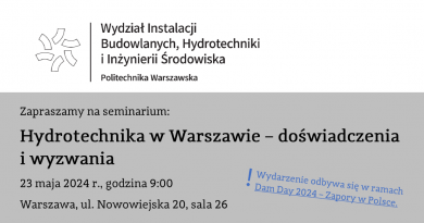 Zaproszenie na seminarium: Hydrotechnika w Warszawie – doświadczenia i wyzwania