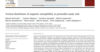 Vertical distribution of magnetic susceptibility in permeable sandy soils